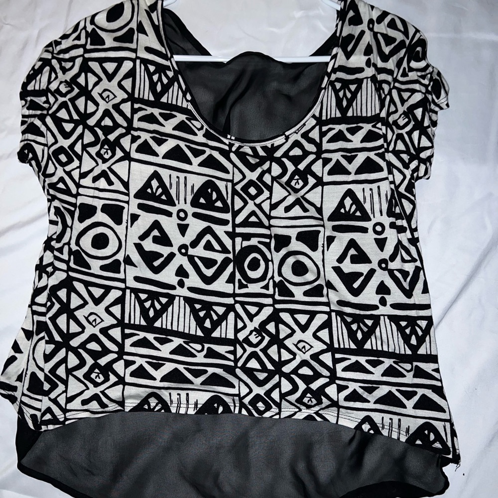 Geometric tribal print top with sheer back